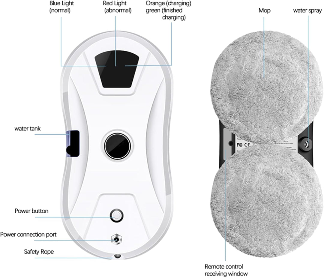 AHWOiHS Fensterputzroboter Automatischer Fensterreinigungsroboter Fensterroboter Mit Wasserstrahl, F