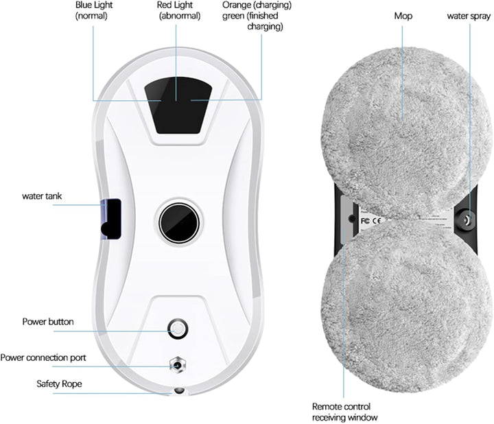 AHWOiHS Fensterputzroboter Automatischer Fensterreinigungsroboter Fensterroboter Mit Wasserstrahl, F