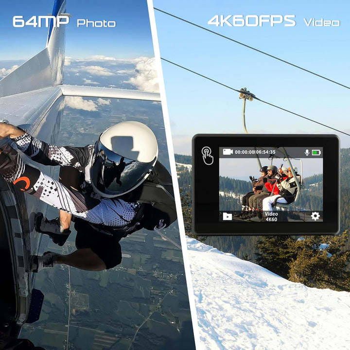 Apexcam M80pro mit 64G Karte Action Cam 4K60FPS 64MP WLAN Sportskamera Unterwasserkamera 40m Wasserd