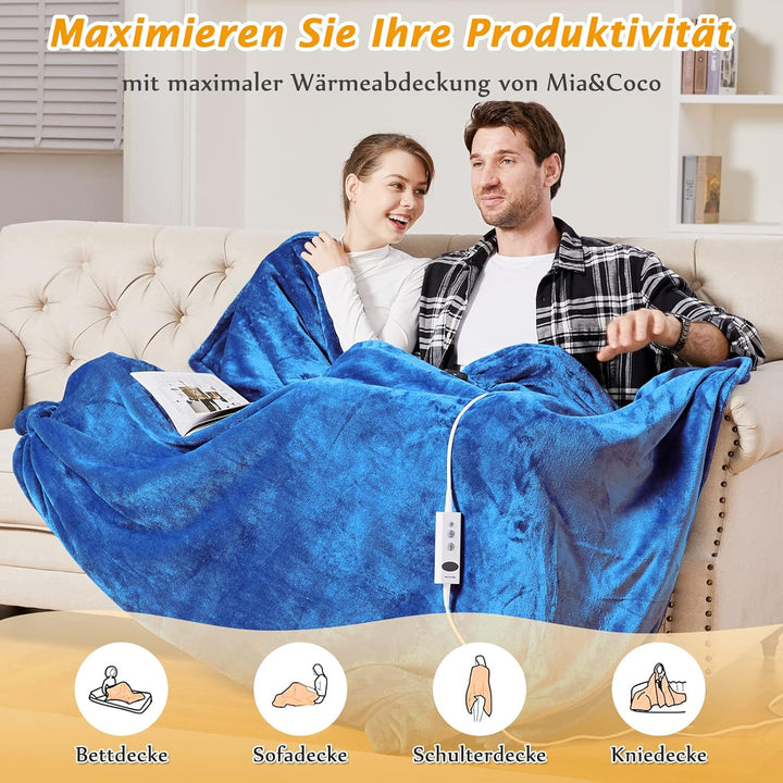 Mia&Coco Heizdecke mit Abschaltautomatik, 180x200cm, 10 Heizstufen Up-to-9 Stunden Auto-Off-Timer Üb