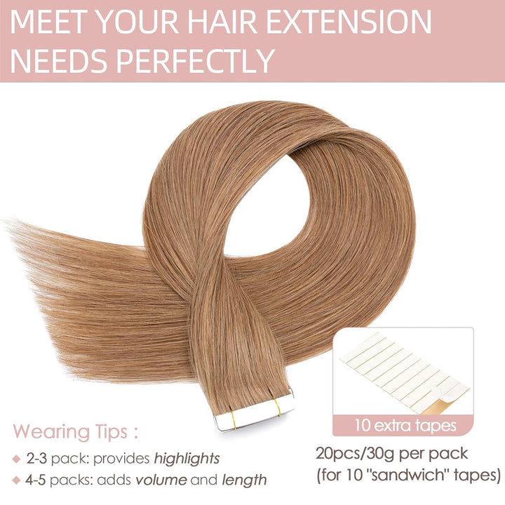 Silk-co Tape in Extensions Echthaar 20stk, leicht Version Tape Extensions Echthaar, Remy Haarextensi