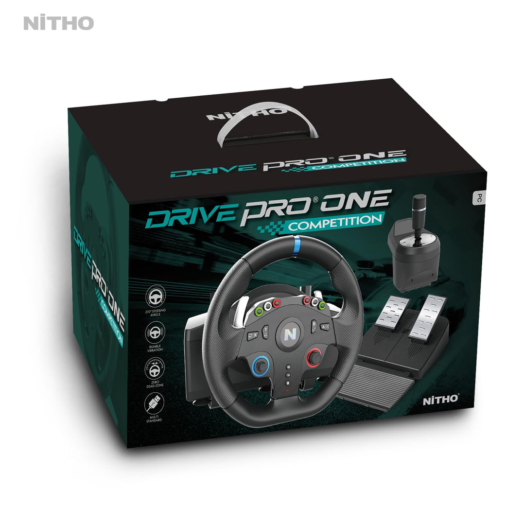 NITHO Drive Pro ONE Competition Gaming Rennlenkrad mit Pedalen und Schalthebel, 270-Grad-Spielelenkr