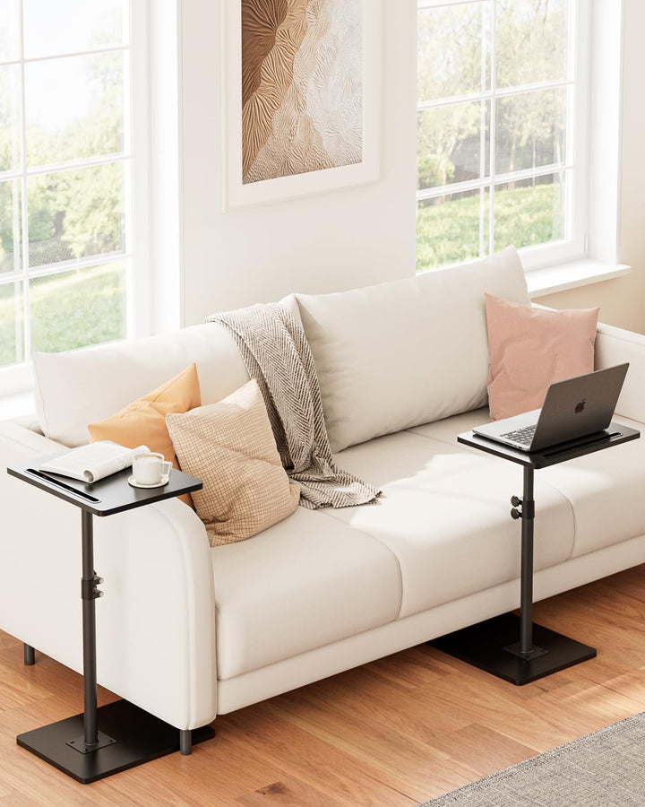 Beistelltisch C-Form, 360°Rotierend Couchtisch Klein, Höhenverstellbar Sofatisch,40x30x(45-81) cm,Ho