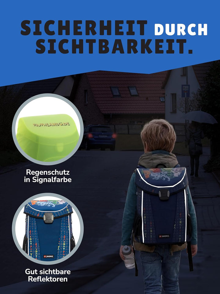 Familando Lego Ninjago Schulranzen-Set 5tlg. Easy mit Federmappe gefüllt, Turnbeutel, Regenschutz un