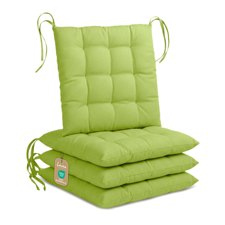 Lavea® Sitzkissen 40x40 cm Lindgrün – 4er Set – mit Stoffbändern, Outdoor &amp; Indoor geeignet – Bequem