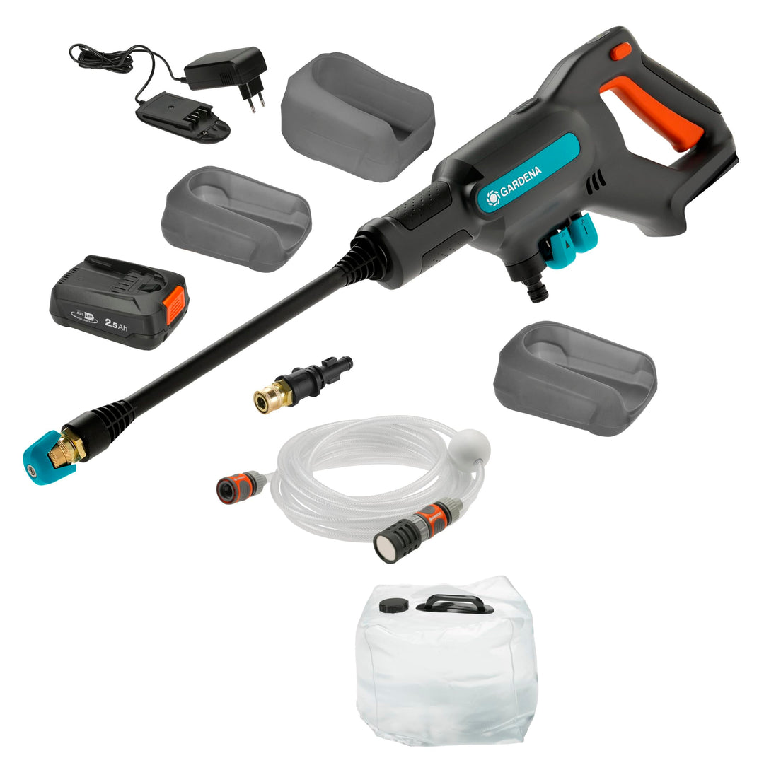 Gardena Akku-Mitteldruckreiniger AquaClean 24/18V P4A Premium Set: Akku-Reiniger mit voller Ausstatt