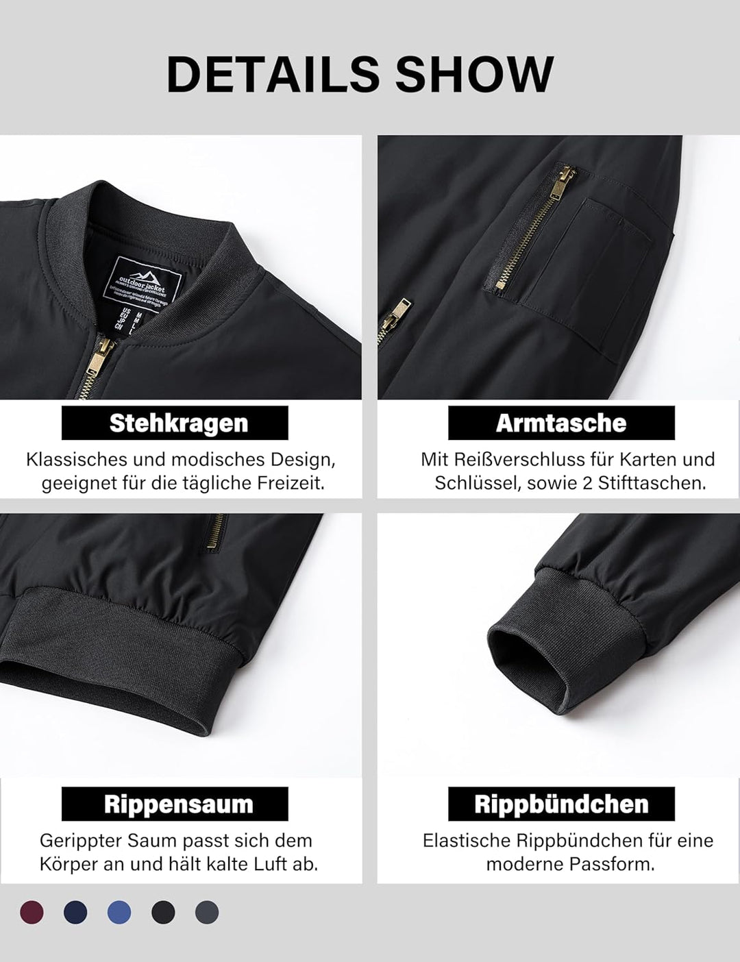 MAGCOMSEN Herren Bomberjacke Gefüttert Winter Jacke mit 4 Taschen US Army Fliegerjacke Warm Freizeit