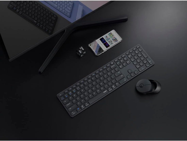Rapoo 9850M kabelloses Tastatur-Maus Set Wireless Deskset 1600 DPI Sensor wiederaufladbarer Akku fla