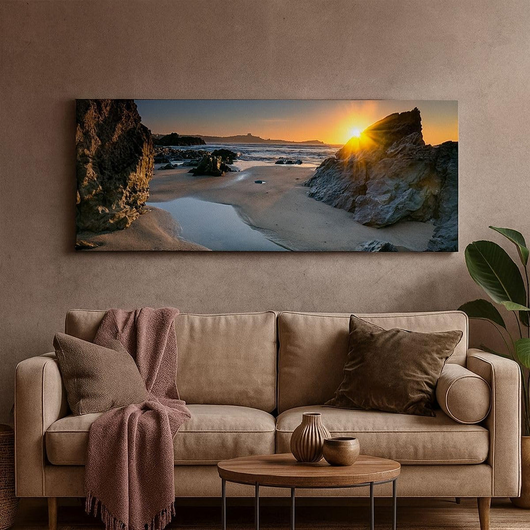 Wandbilder Dekoration Wohnzimmer Landschaft britisch Ufer Küste Panorama Bilder auf Leinwand 120x50c