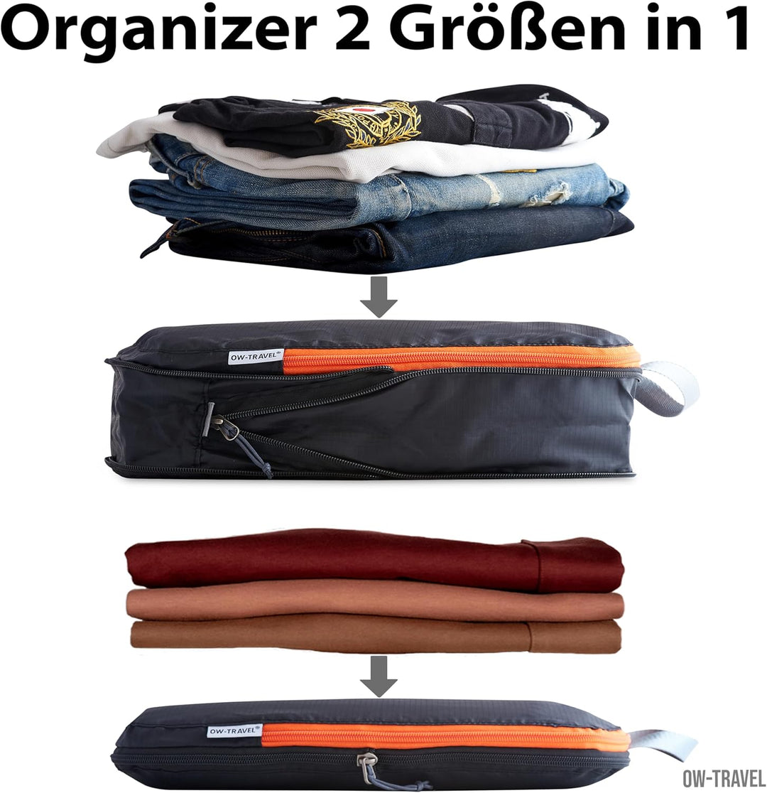 OW-Travel Koffer Organizer Kompression Set Schwarz 4 Stück (2 Mittel 2 Gross), Einfach zu organisier