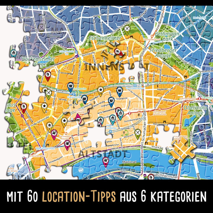 Frankfurt Puzzle Stadtplan - XXL 500 Teile - Mit Booklet & Faltkarte - 68x48cm Motivgrösse - Reisefü
