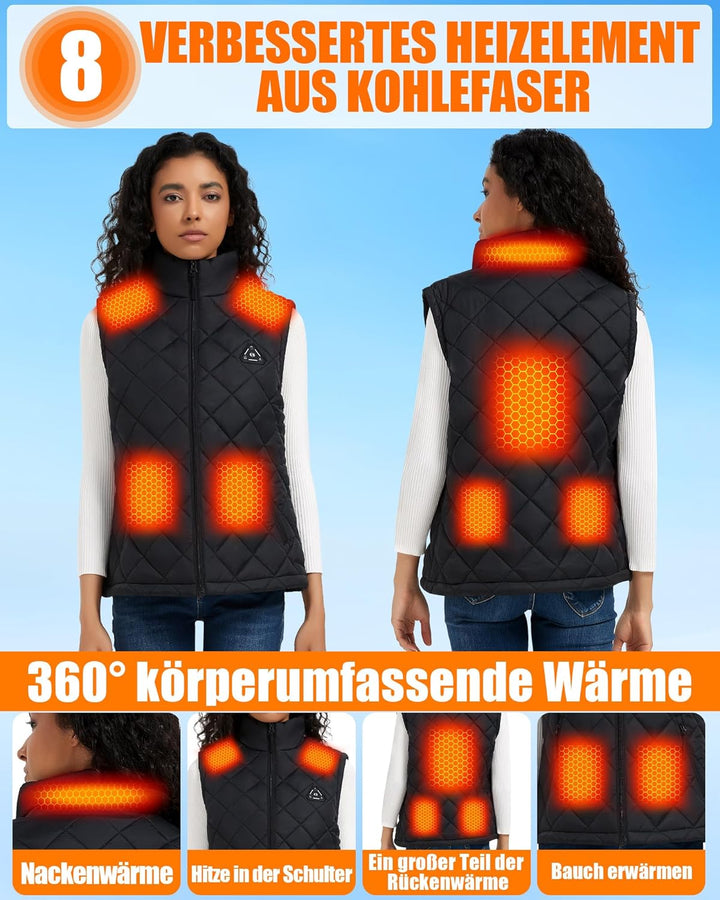 CYCYHEAT Beheizbare Weste Damen mit 7,4V Akku und 4-in-1 Steuerung – Leichte Wattierte Heizweste mit