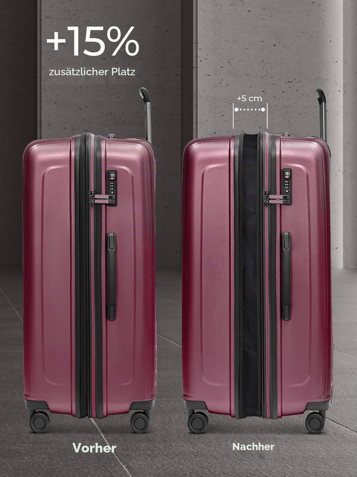 REDOLZ sehr grosser Hartschalen L+ Trolley | 52 x 34 x 77 cm | mit Dehnfalte von 123 auf 140 Liter e