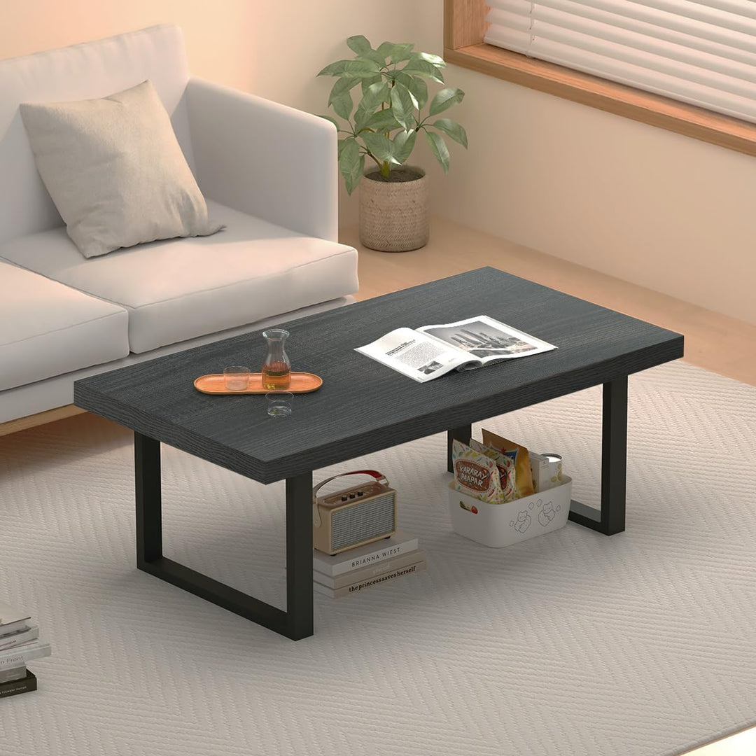 IBF Couchtisch Beistelltische aus Holz und Metall Minimalistischer Rechteckiger Holz Wohnzimmertisch