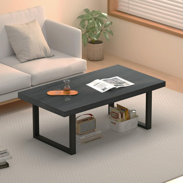 IBF Couchtisch Beistelltische aus Holz und Metall Minimalistischer Rechteckiger Holz Wohnzimmertisch
