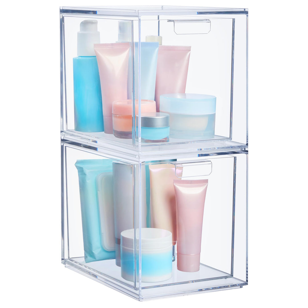 STORi Audrey Stapelbare Kosmetik-Organizer Schubladen 16,5 cm hoch | Set mit 2 Stück transparent, 6-