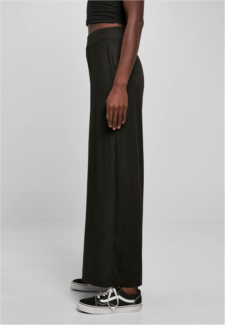 Urban Classics Damen Ladies Rib Jersey Wide Leg Pants XS Schwarz, XS Schwarz