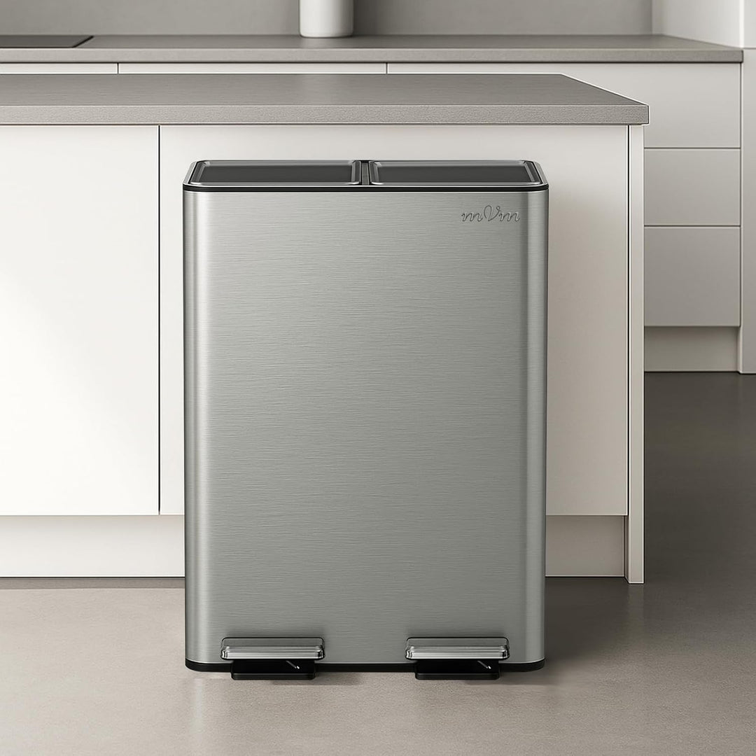 mVm Mülleimer Küche,60 Liter Treteimer,2x30L Doppelter Abfalleimer 2er-Mülleimer Mülltrennung mit In