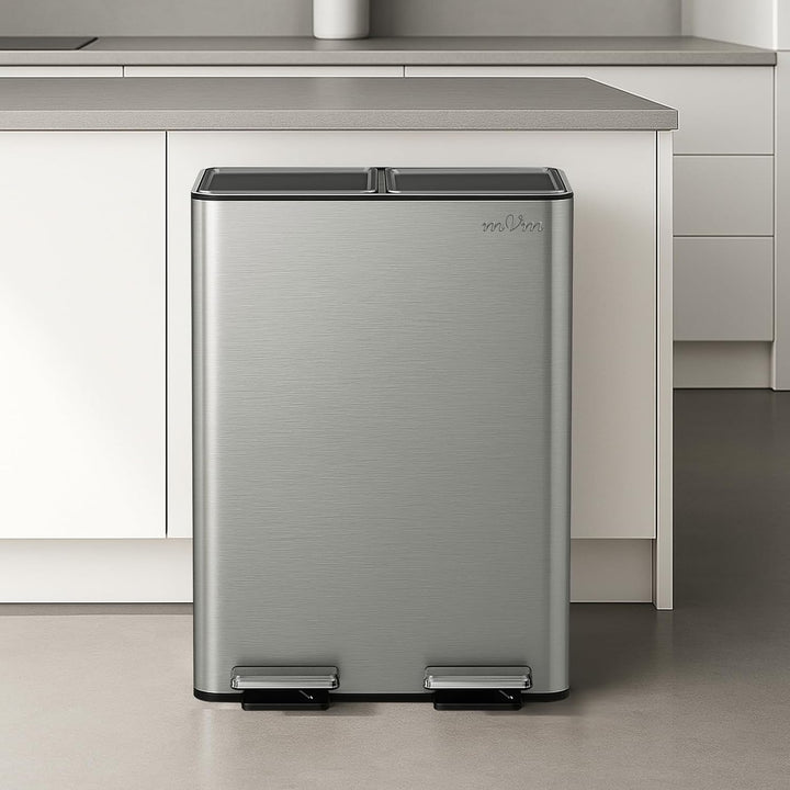 mVm Mülleimer Küche,60 Liter Treteimer,2x30L Doppelter Abfalleimer 2er-Mülleimer Mülltrennung mit In