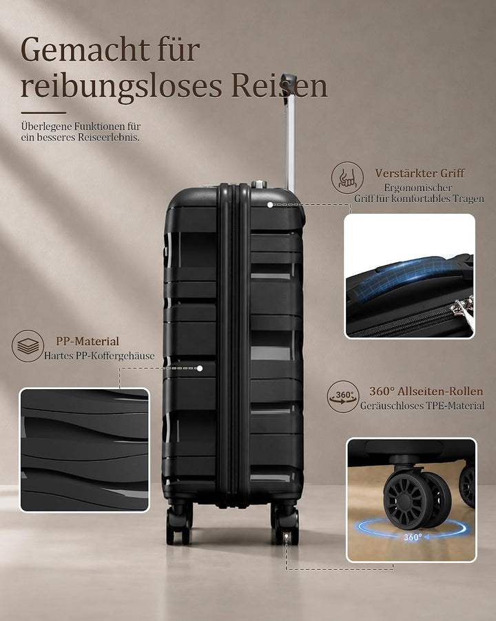 KONO Koffer Trolleys Gepäcksets 4 Teilig Kofferset mit Beautycase Polypropylen Hartschalenkoffer Rei