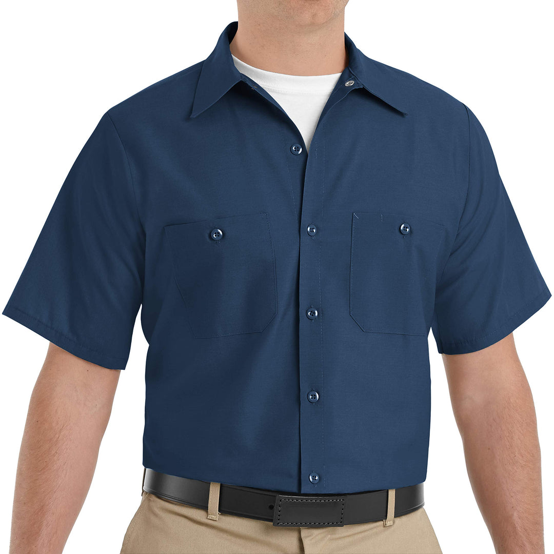 Red Kap Herren Gestreift Industrie Arbeitshemd mit Bleistift Stall Regular Fit Kurzarm XL Navy, XL N