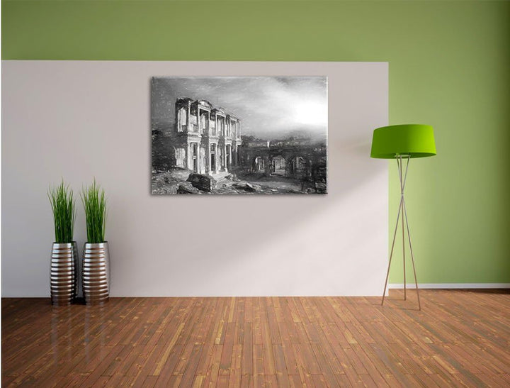 Pixxprint alte Tempelruine Kunst als Leinwandbild/Grösse: 100x70 cm/Wandbild/Kunstdruck/fertig bespa
