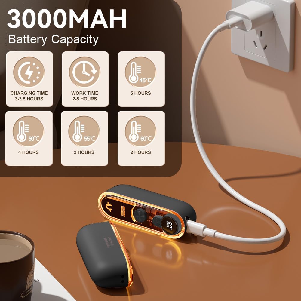 URAQT Handwärmer Elektrisch, 2er Set Magnetische Handwärmer Wiederaufladbar, Wiederverwendbar Tragba