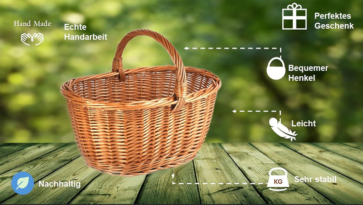 MyBer® Einkaufskorb Rattankorb Weidenkorb Flaschenkorb Geschenkkorb geflochten BTH 43/33/25-34cm sta