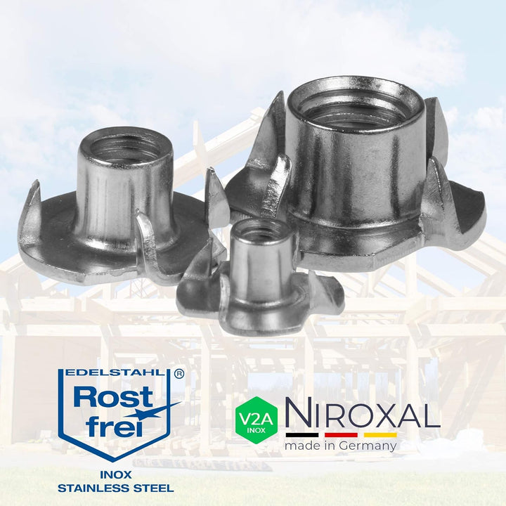 Einschlagmuttern M10 Edelstahl 100 Stück Einschlagmutter V2A mit 4 Einschlagspitzen metrischem Gewin