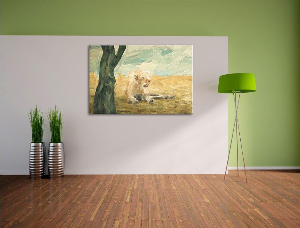 Pixxprint Löwin Ruhe Savanne Kunst als Leinwandbild/Grösse: 100x70 / Wandbild/Kunstdruck/fertig besp