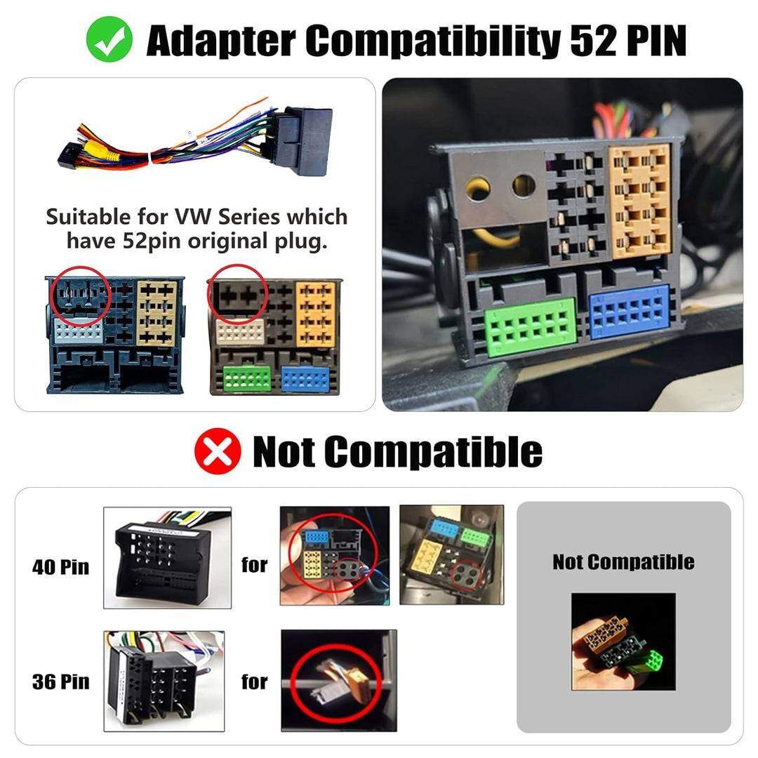 CAMECHO 52 PIN ISO Adapterkabel für VW/Golf/Passat/Touareg/Polo/Touareg/Skoda/Seat mit Radioantenne,