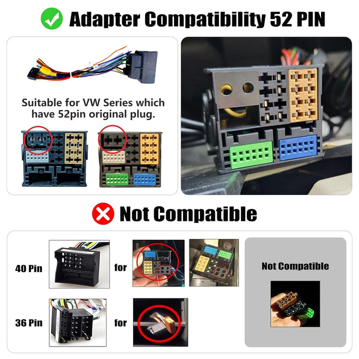 CAMECHO 52 PIN ISO Adapterkabel für VW/Golf/Passat/Touareg/Polo/Touareg/Skoda/Seat mit Radioantenne,