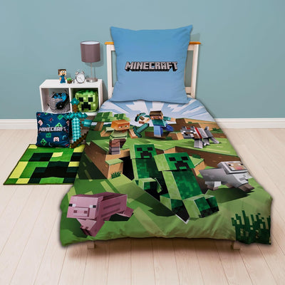 Character World Wende Bettwäsche-Set Minecraft, 135x200cm + 80x80cm, 100% Baumwolle, grün Motiv Craf