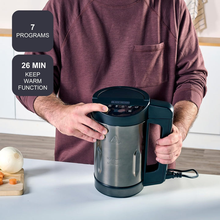 BLACK+DECKER BXSM1000E - Suppenzubereiter 1040W | Edelstahlkaraffe 1,6L | 7 Programme | Smoothies, K