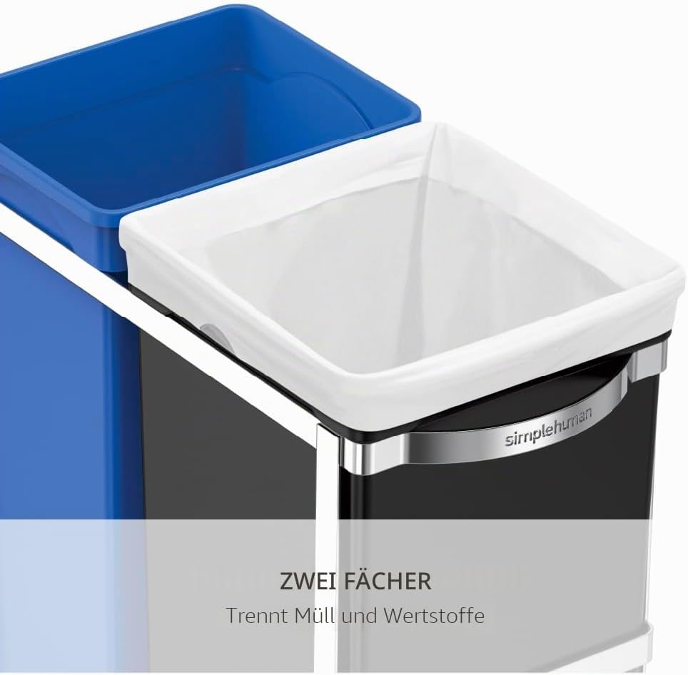 simplehuman CW1016 35 Liter (20/15) ausziehbarer Schrank-Recycler Mülltrennsystem 2 Fach Einbau Abfa