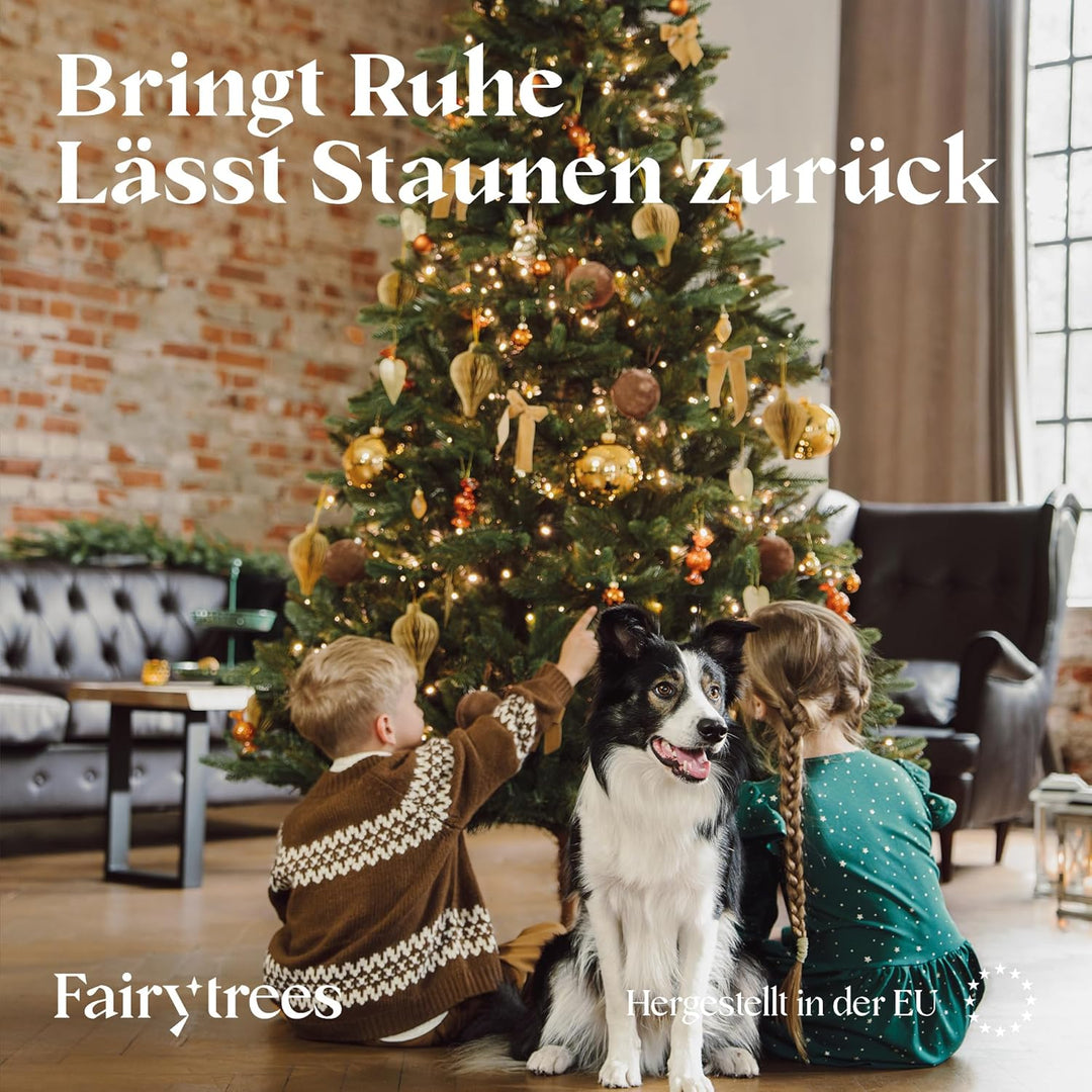 FAIRYTREES Weihnachtsbaum künstlich, Nordmanntanne Premium 180 cm, Naturgetreue Spritzguss Elemente,