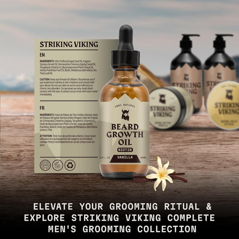 Striking Viking Bartwuchsöl mit Biotin - Verdickendes und pflegendes Bartöl für Bartwuchs - natürlic
