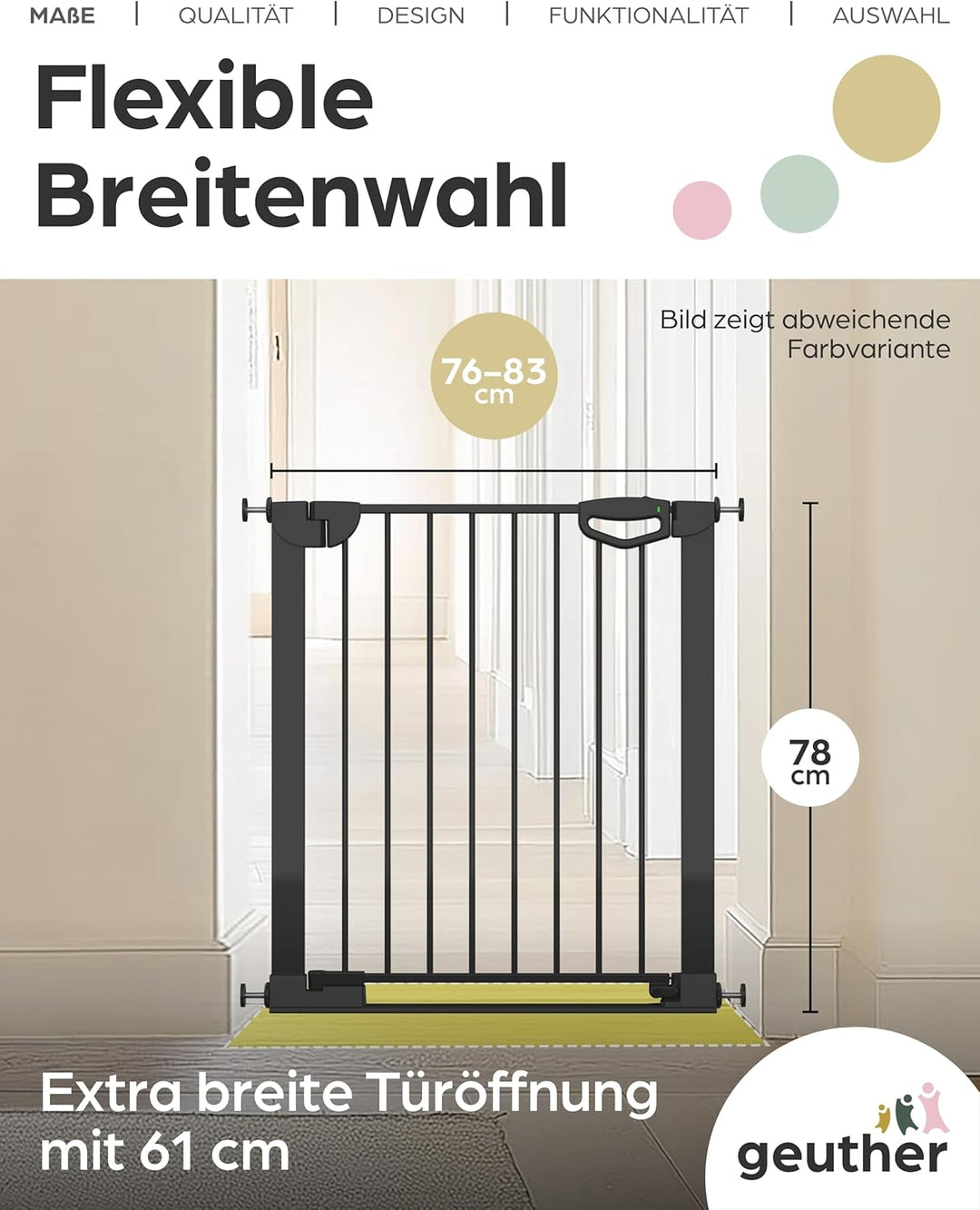 Geuther Türschutzgitter Easylock Flatstep Weiss I Treppenschutzgitter zum Klemmen oder Bohren I Brei