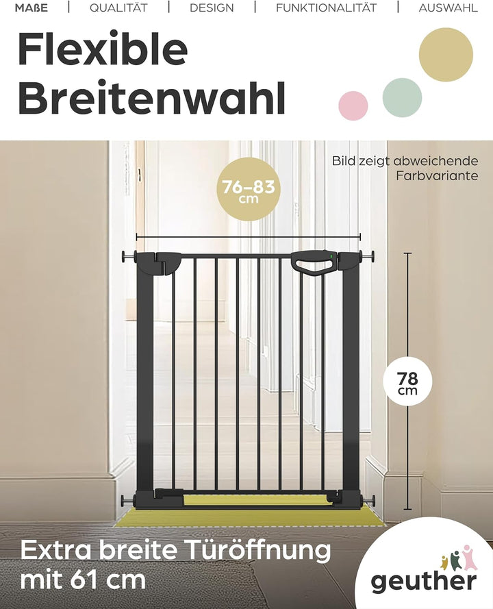Geuther Türschutzgitter Easylock Flatstep Weiss I Treppenschutzgitter zum Klemmen oder Bohren I Brei