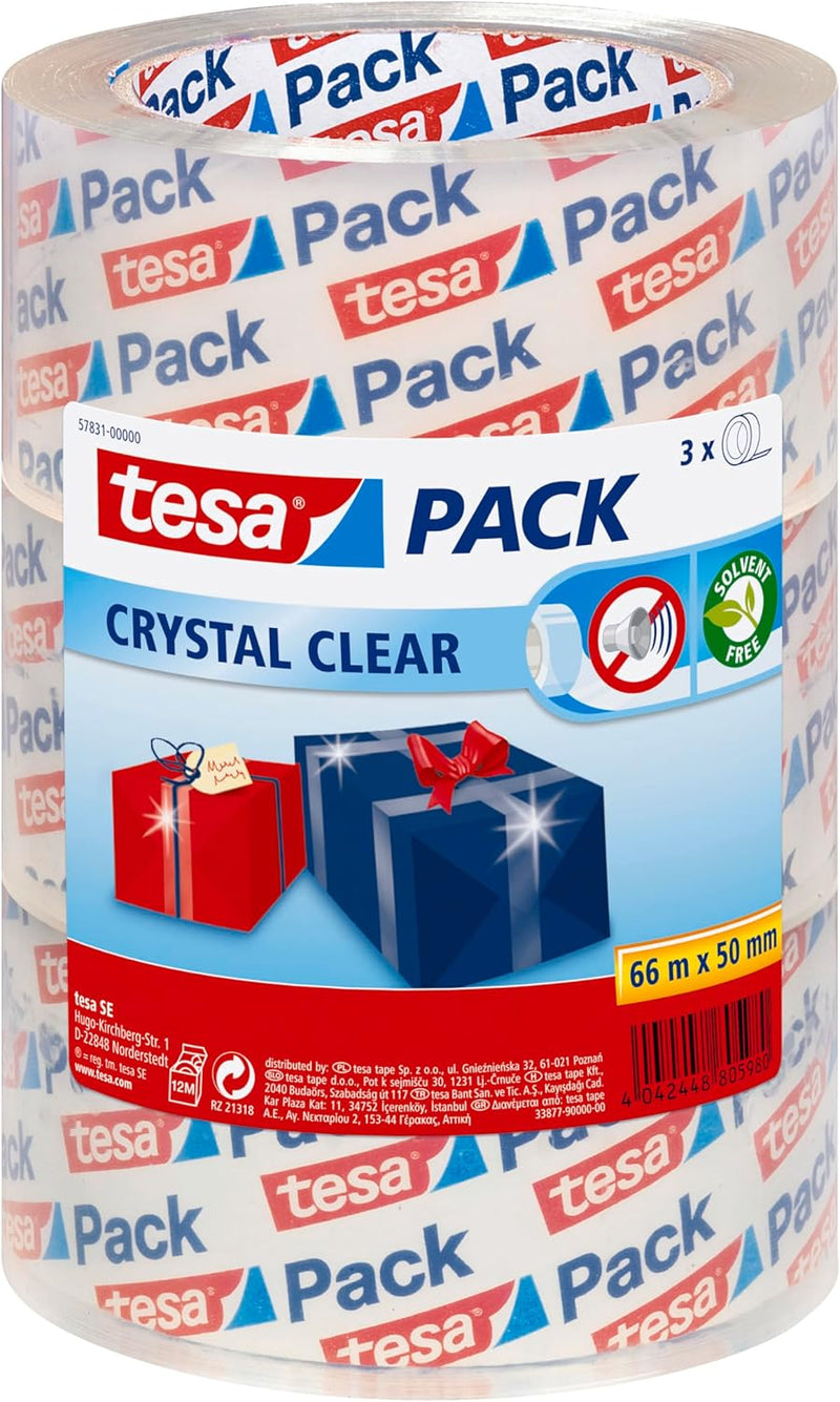 tesa Packband "Crystal Clear", kristall-klar, 3 Rollen, 66m x 50mm 66m x 50mm 3 Rollen Single, 66m x