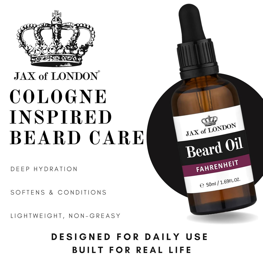 Jax of London Fahrenheit Bartöl für Männer 50ml, Bartpflegeöl, Bartwachstumsöl für Männer, Besteht a