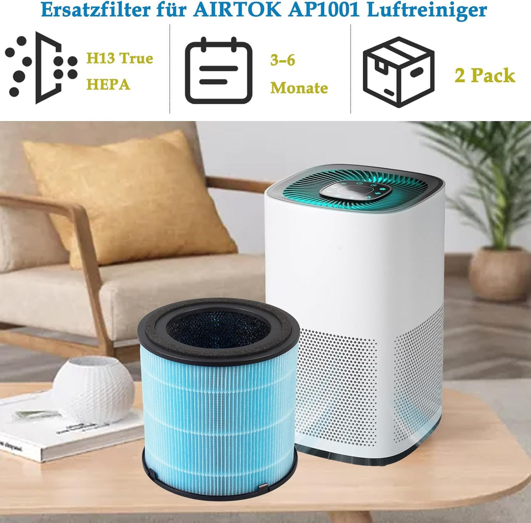 AP1001 Ersatzfilter kompatibel mit AIRTOK AP1001 Luftreiniger, 5-in-1 Ersatz H13 True HEPA Filter un