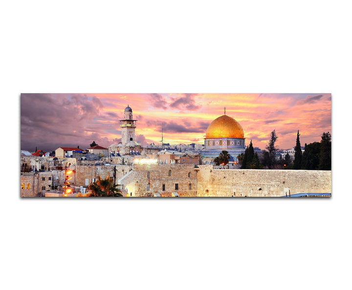 Paul Sinus Art Panoramabild auf Leinwand und Keilrahmen 120x40cm Israel Jerusalem Mauer Tempel Altst
