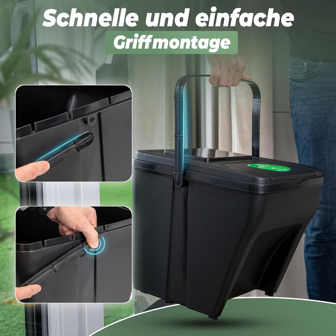 Novaliv Mülltrennsystem Set - 2x 25L Mülleimer Trennsystem - Mülleimer 4 Fächer - Mülltrennsysteme s