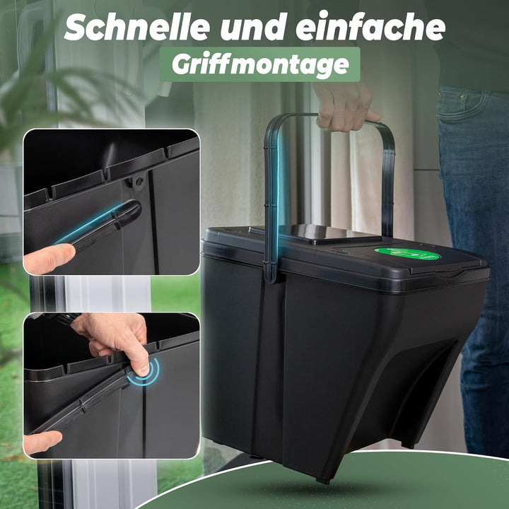 Novaliv Mülltrennsystem Set - 2x 25L Mülleimer Trennsystem - Mülleimer 4 Fächer - Mülltrennsysteme s
