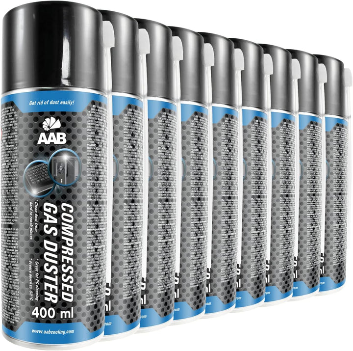 AAB Reinigungsspray 9 x 400ml, Druckluftreiniger, Druckluft aus der Dose, Für Tastatur, PC, Keyboard