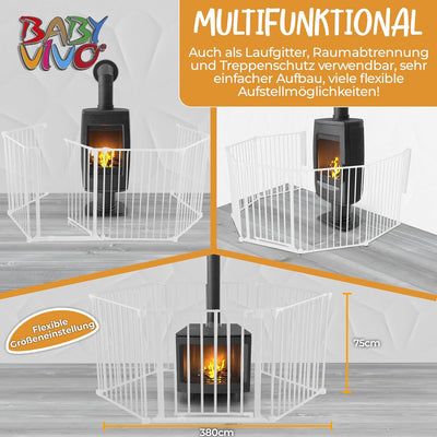Baby Vivo Kaminschutzgitter 380 cm XXL Kinderlaufgitter Laufstall mit Tür Absperrgitter Ofengitter T