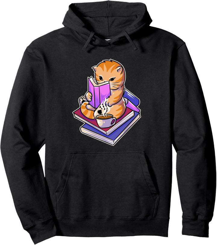 Niedliche entspannende Katze beim Lesen von Kaffeeliteratur Pullover Hoodie