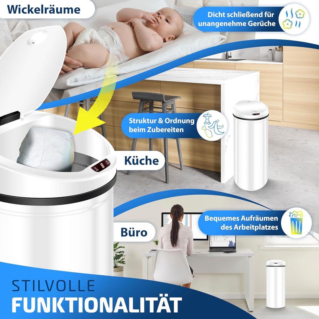 KESSER® Sensor Mülleimer ✓ Automatik ✓ Abfalleimer ✓ Abfall | Edelstahl | Farbe: WEIss | Grösse: 30