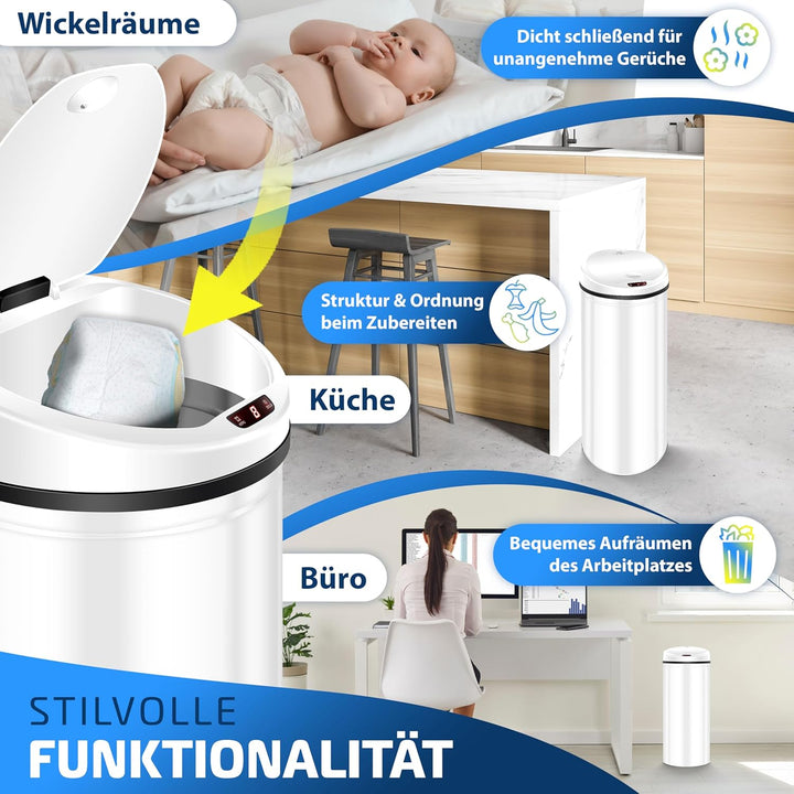 KESSER® Sensor Mülleimer ✓ Automatik ✓ Abfalleimer ✓ Abfall | Edelstahl | Farbe: WEIss | Grösse: 30